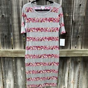 Brand new Lula Roe Julia striped gray floral dress